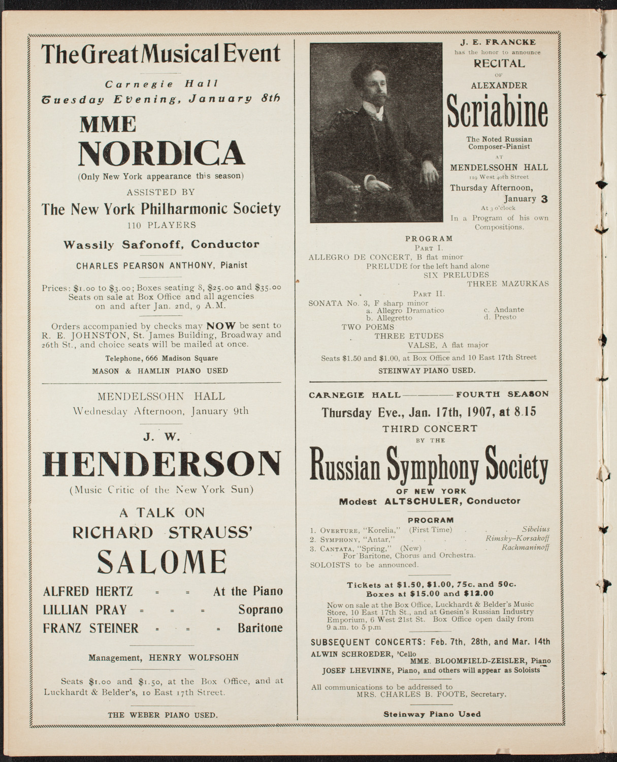 Mieczyslaw Horszowski, Piano, December 30, 1906, program page 10