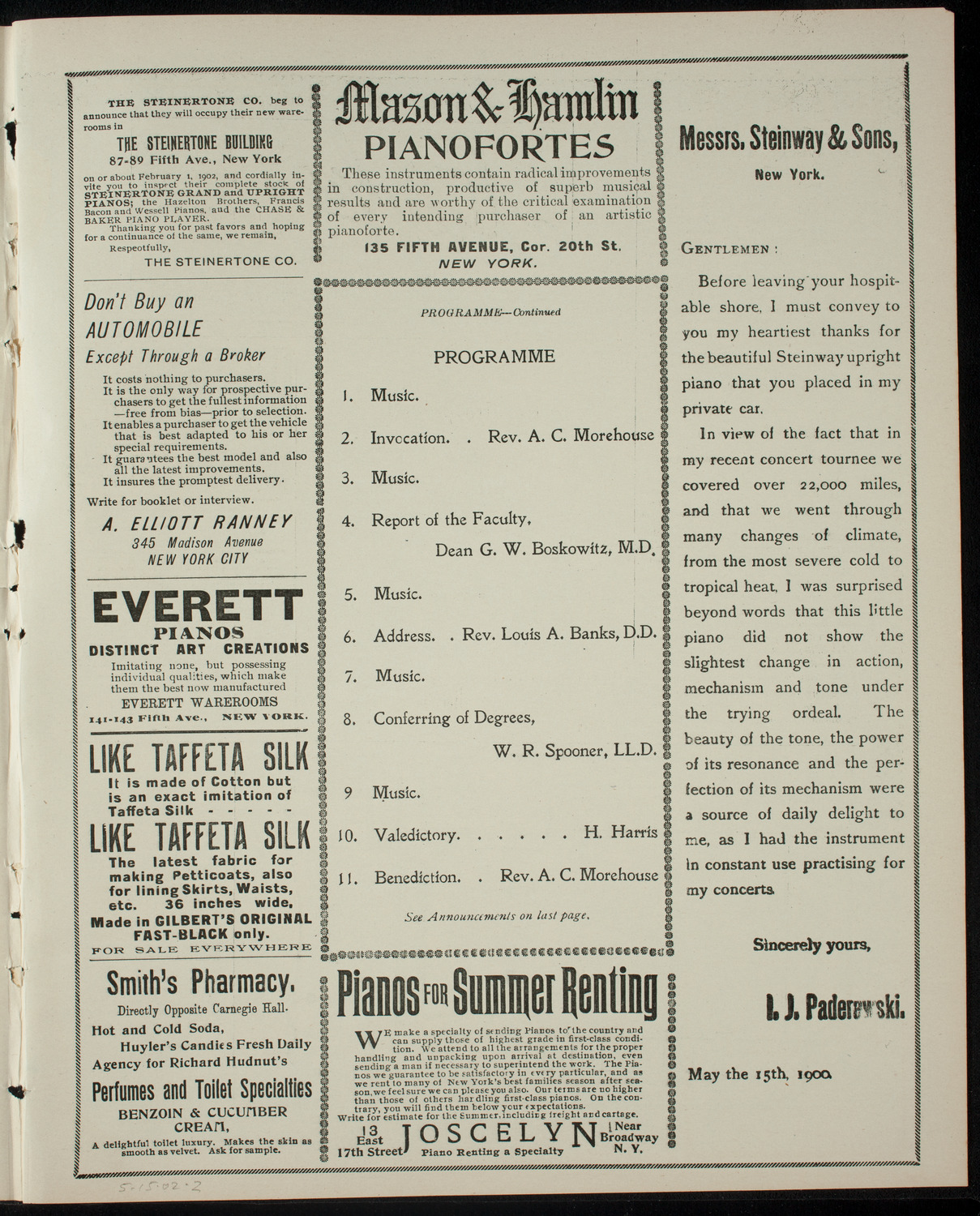 Graduation: Eclectic Medical College, May 15, 1902, program page 3