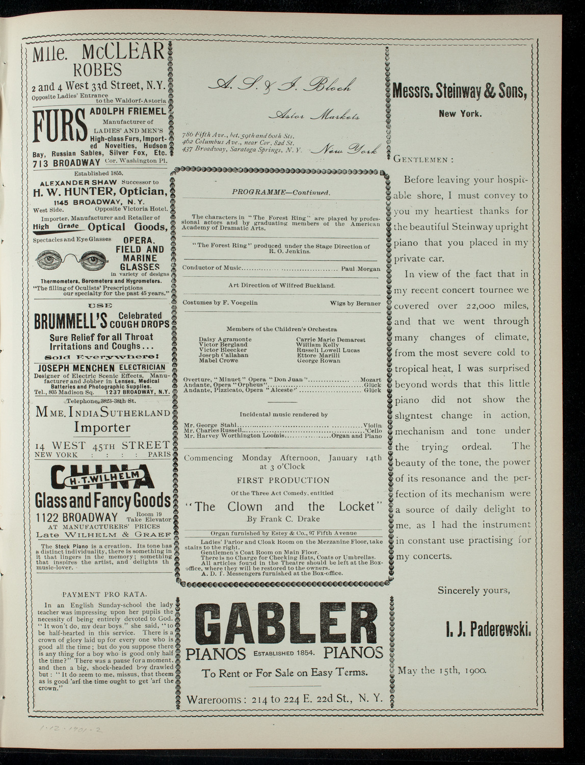 The Children's Theatre, January 12, 1901, program page 3