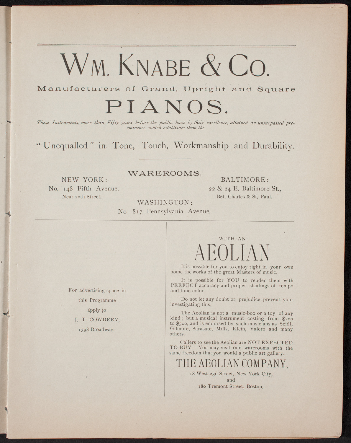 Metropolitan Musical Society, April 26, 1892, program page 3