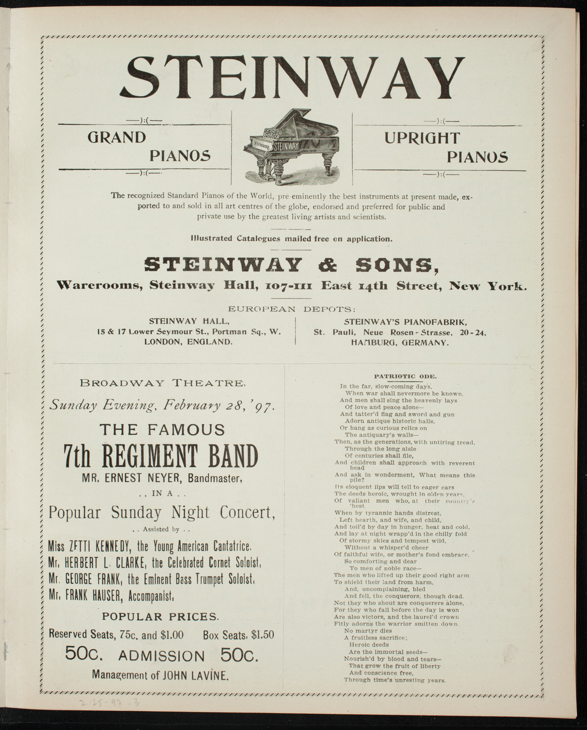Seventh Regiment Band, February 25, 1897, program page 5
