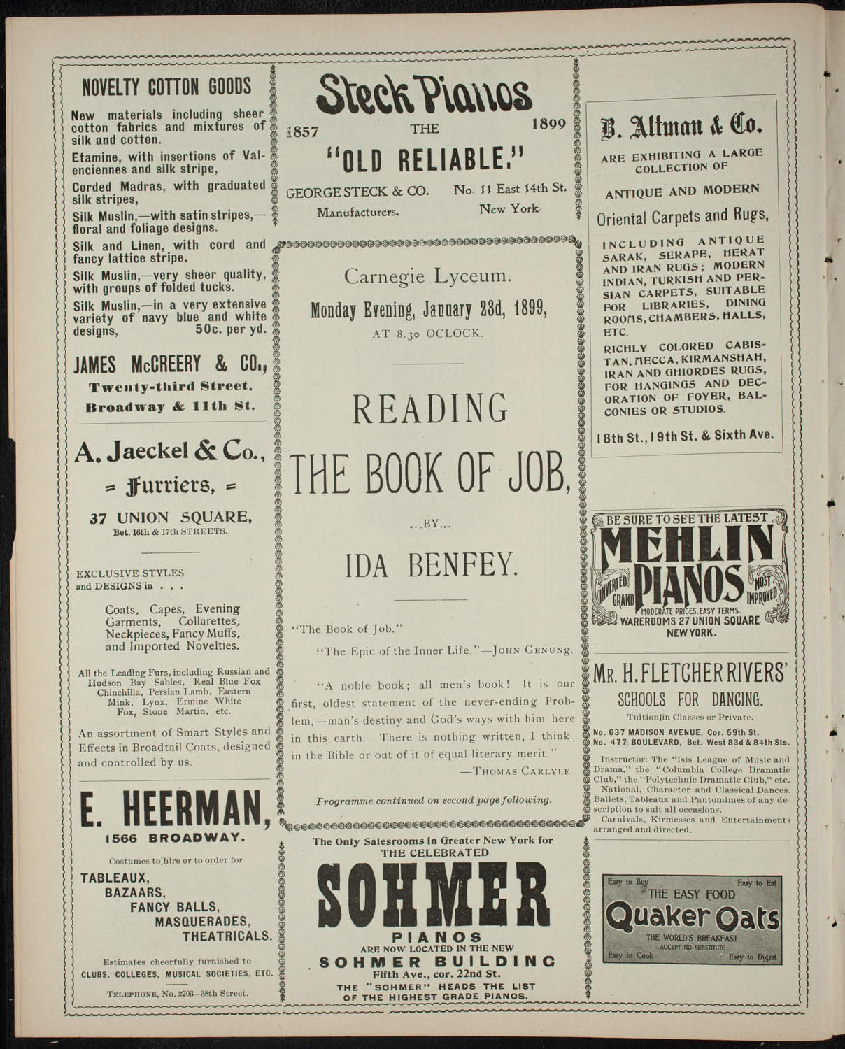 Reading: Ida Benfey, January 23, 1899, program page 4