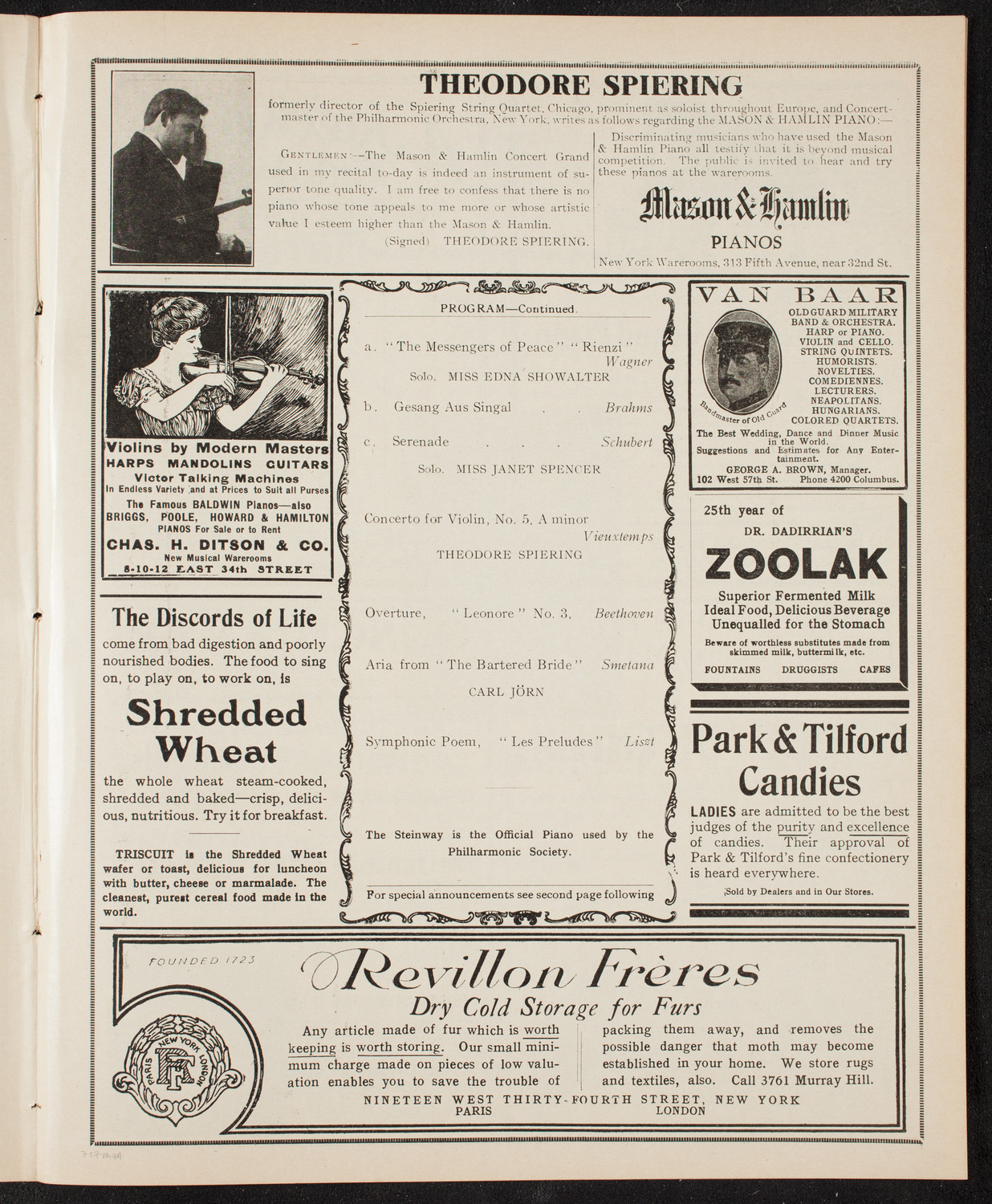 New York Philharmonic, March 27, 1910, program page 7
