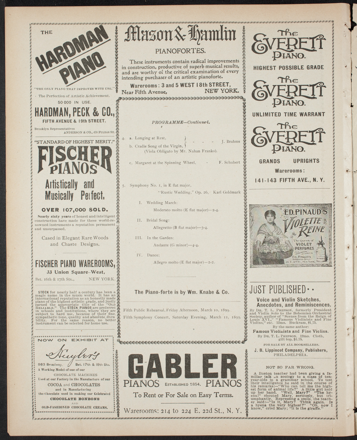Paur Symphony Orchestra, February 17, 1899, program page 6