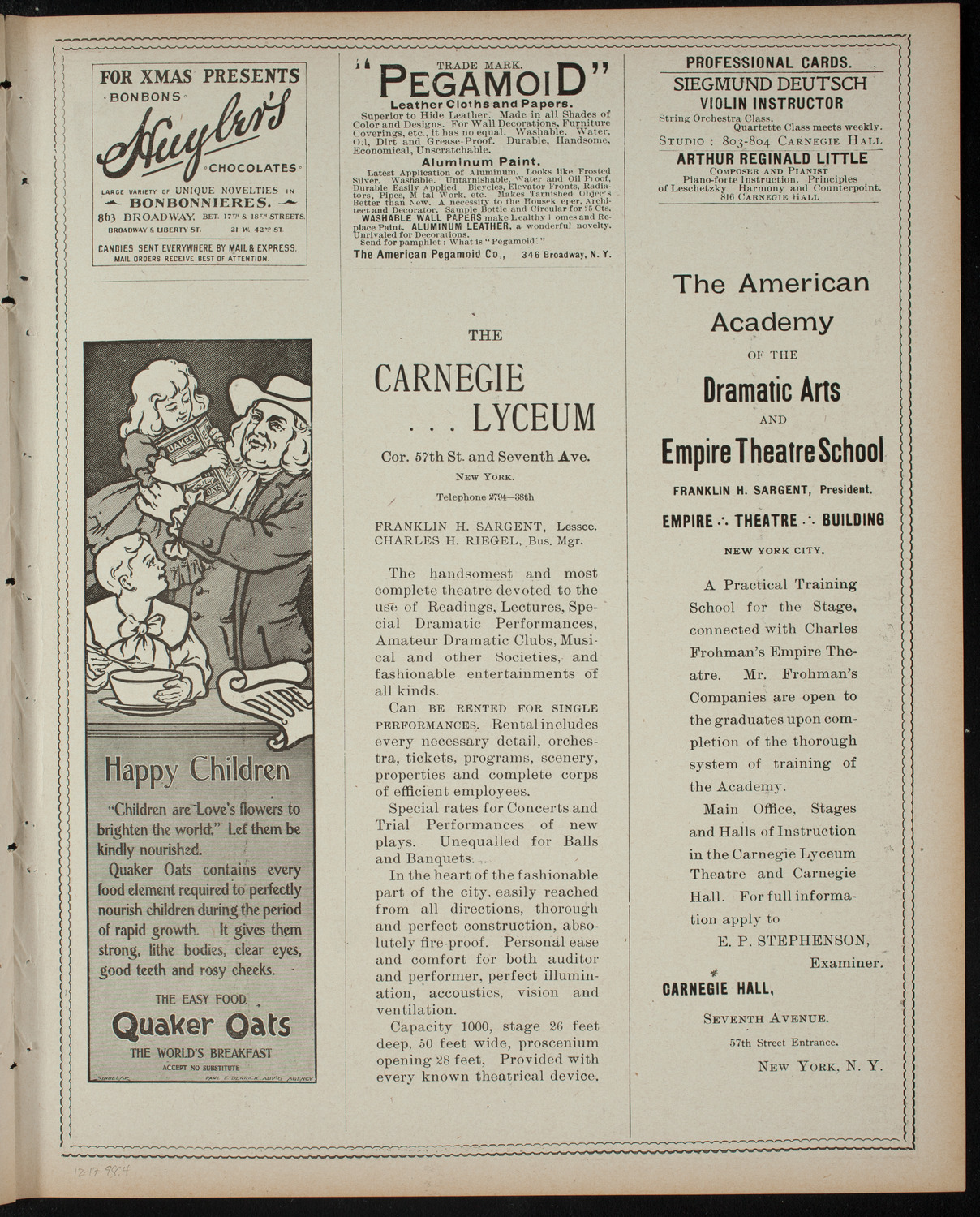 Amateur Comedy Club, December 17, 1898, program page 7