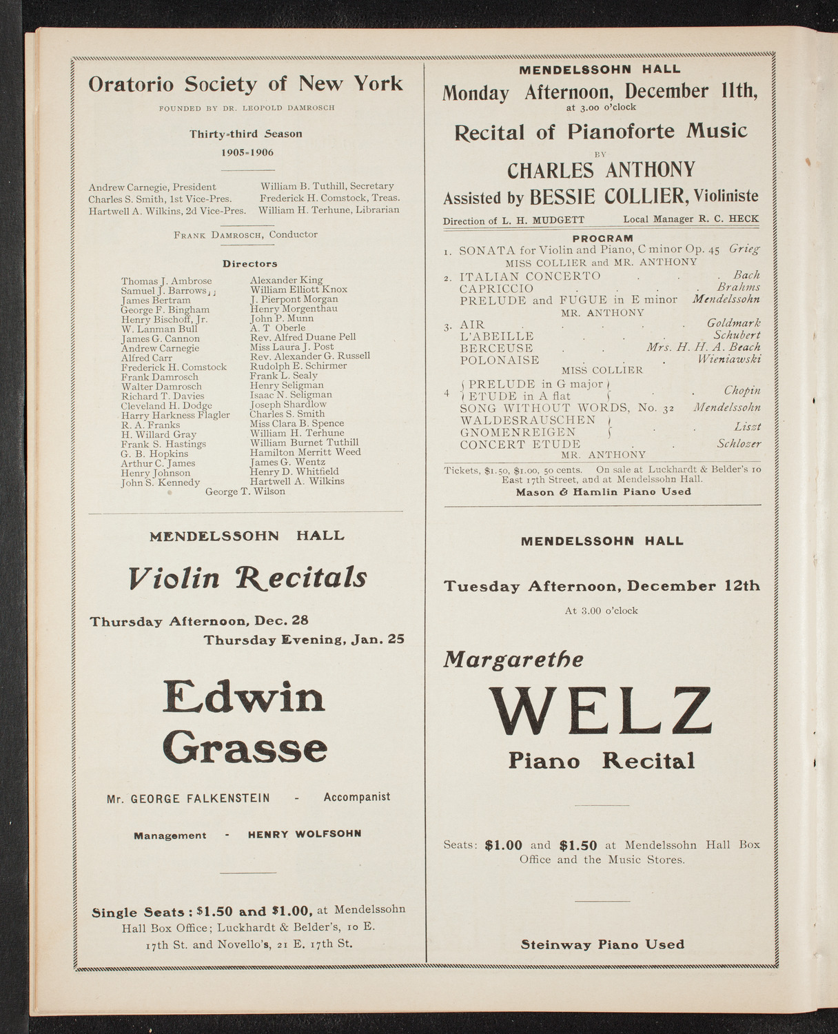 Oratorio Society of New York, December 9, 1905, program page 10