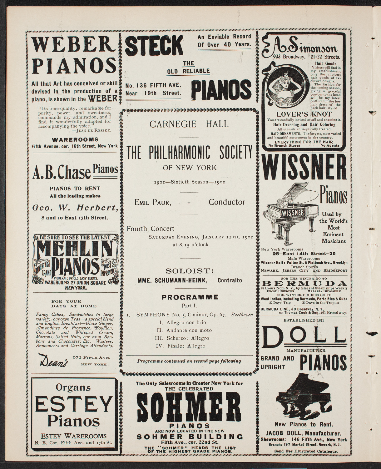 New York Philharmonic, January 11, 1902, program page 6
