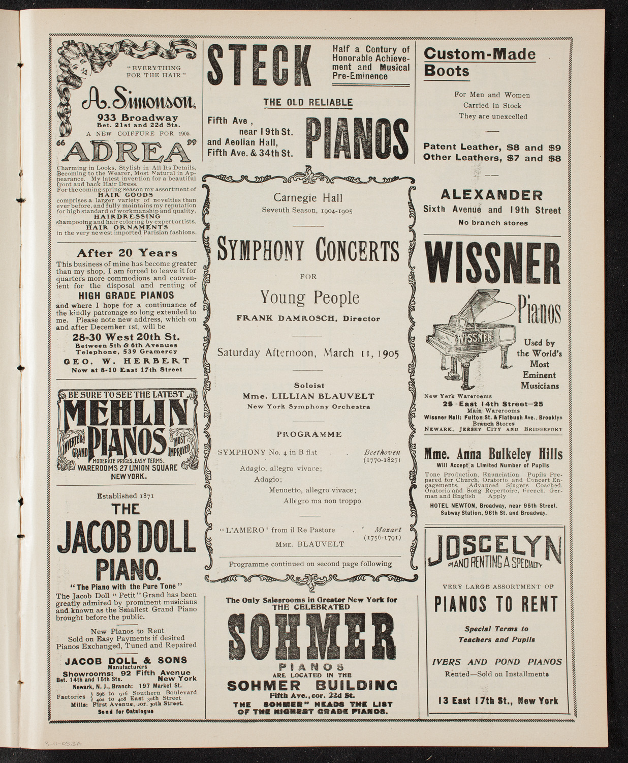 Symphony Concert for Young People, March 11, 1905, program page 5
