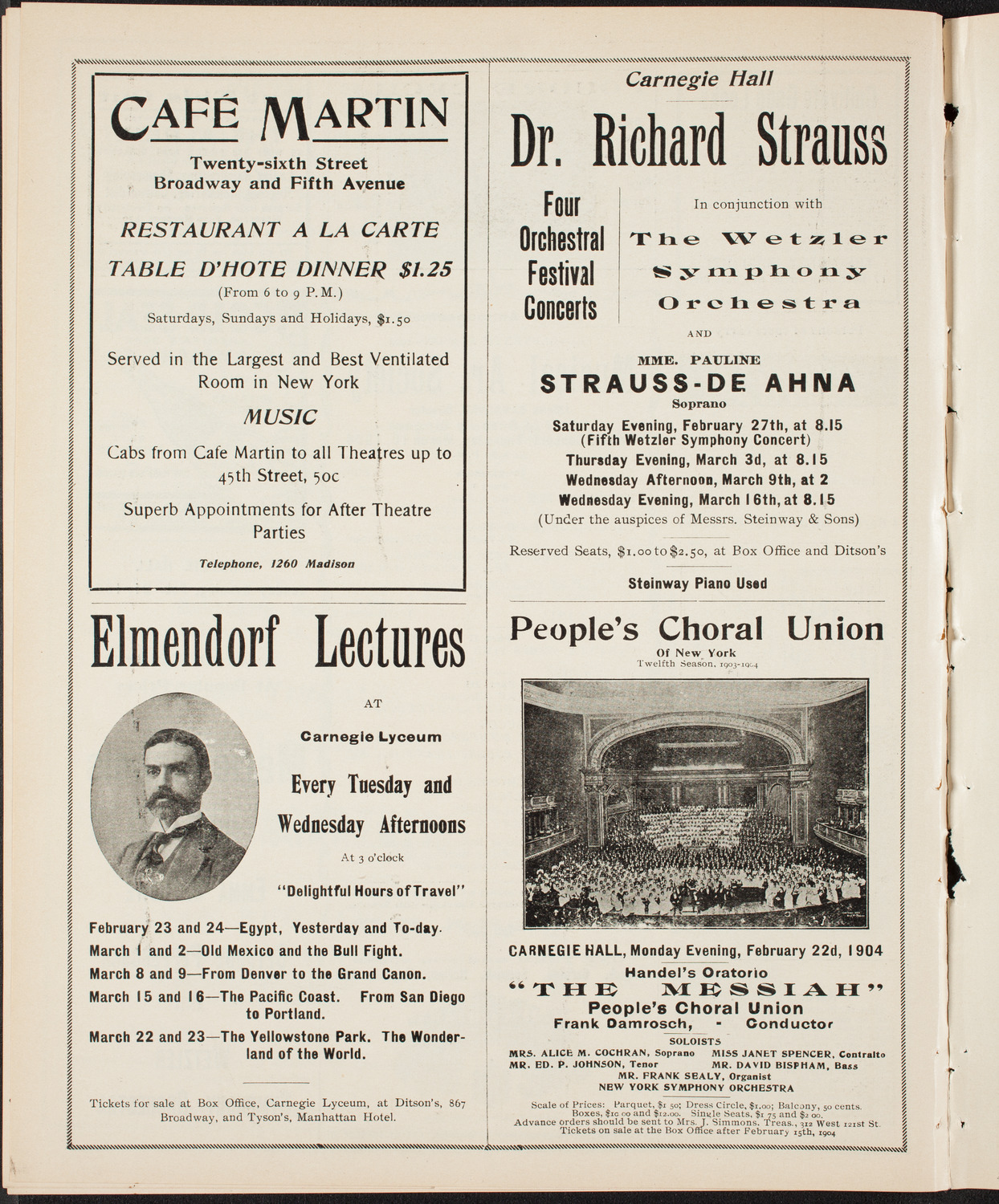 Susan Metcalfe, Soprano, David Bispham, Baritone, Jacques Thibaud, Violin, Pablo Casals, Cello, and Felix Weingartner, Piano, February 15, 1904, program page 10