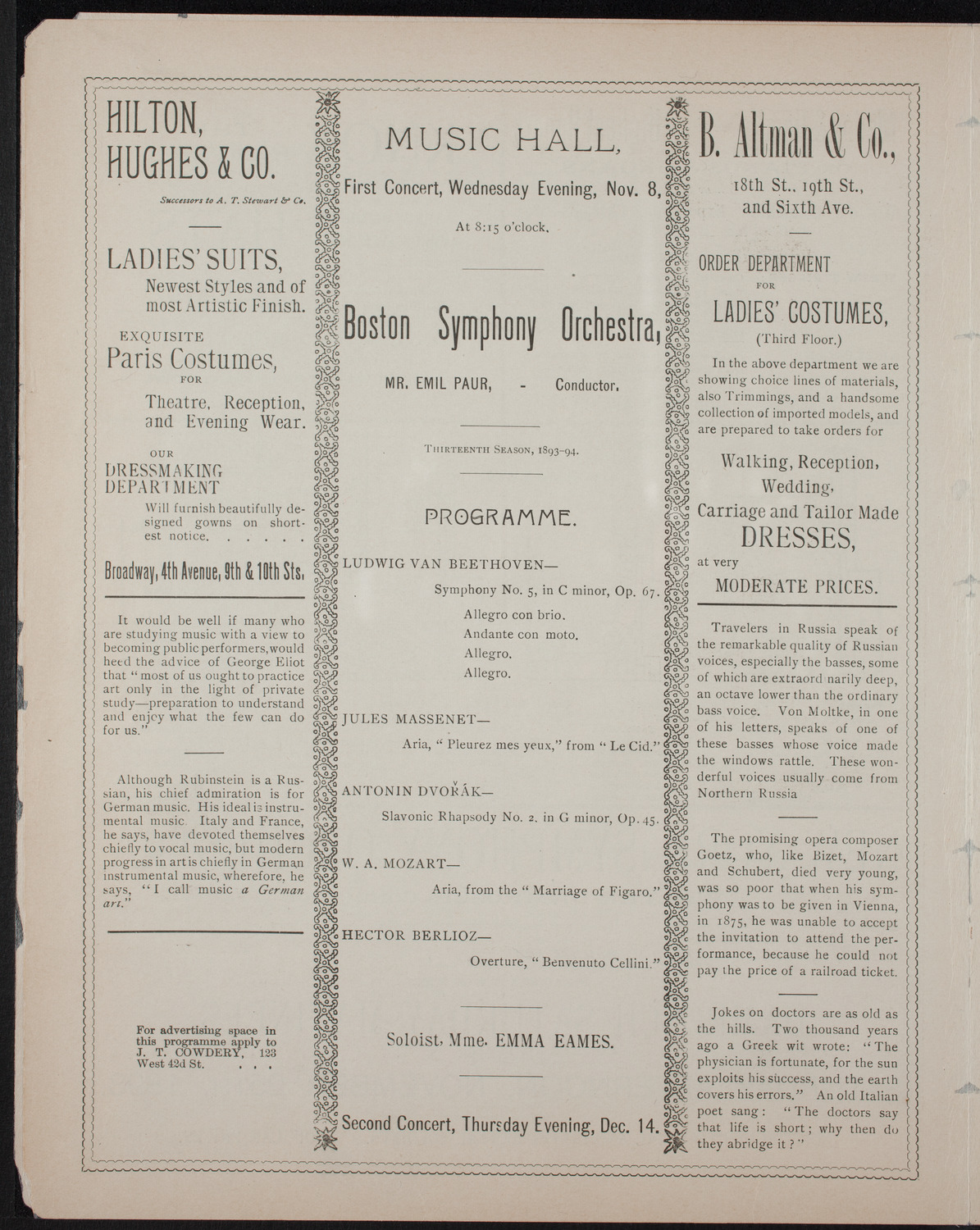 Boston Symphony Orchestra, November 8, 1893, program page 4