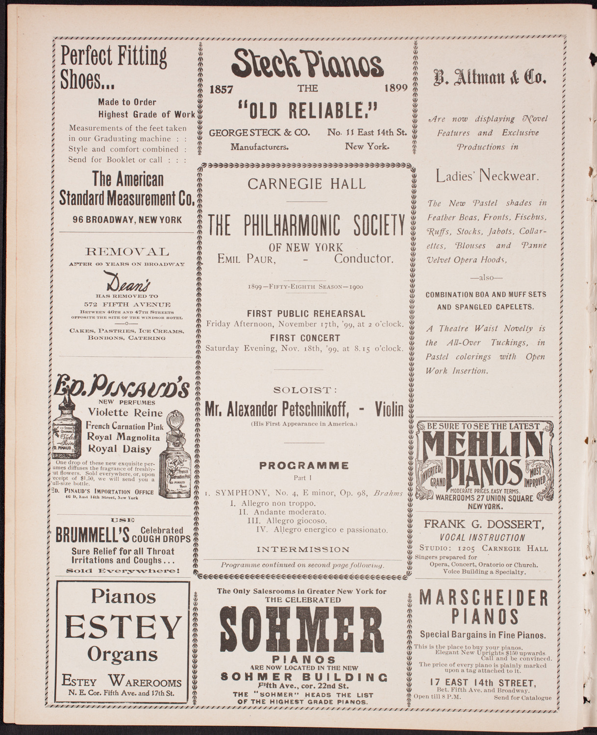 New York Philharmonic, November 17, 1899, program page 4