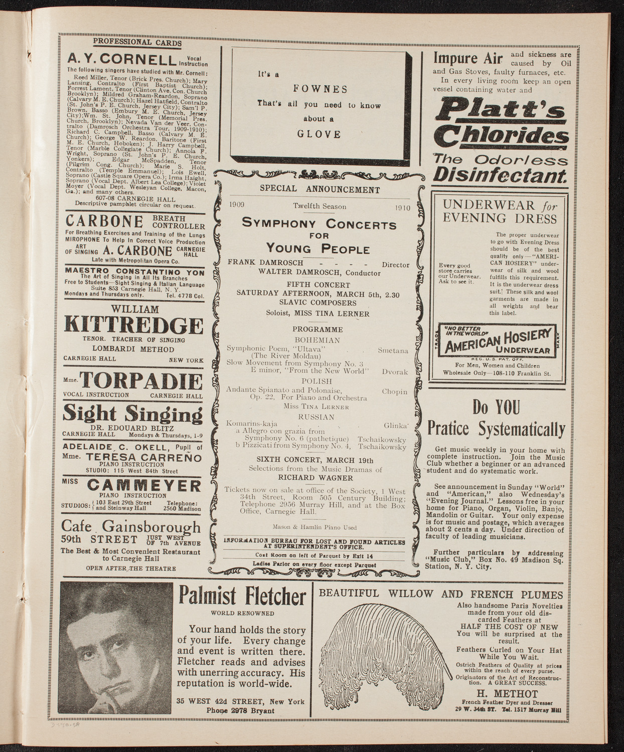 Marcella Sembrich, Soprano, March 1, 1910, program page 9