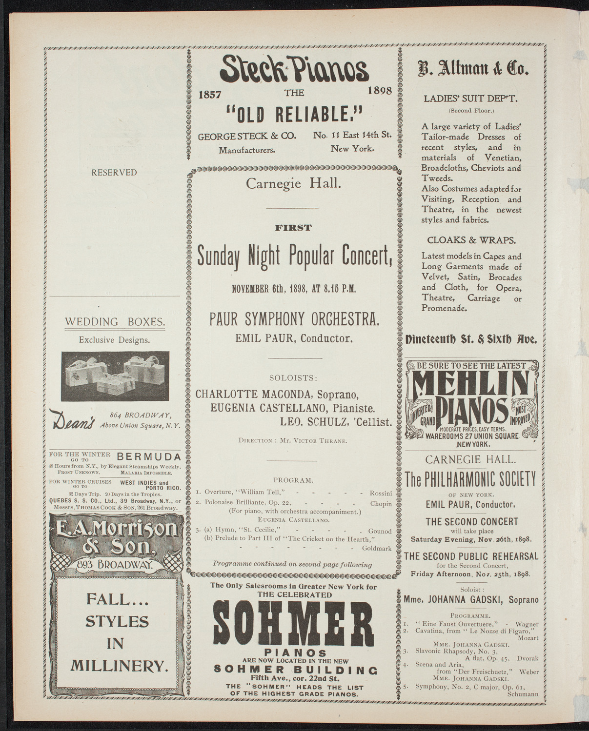 Paur Symphony Orchestra - Sunday Night Popular Concert, November 6, 1898, program page 4