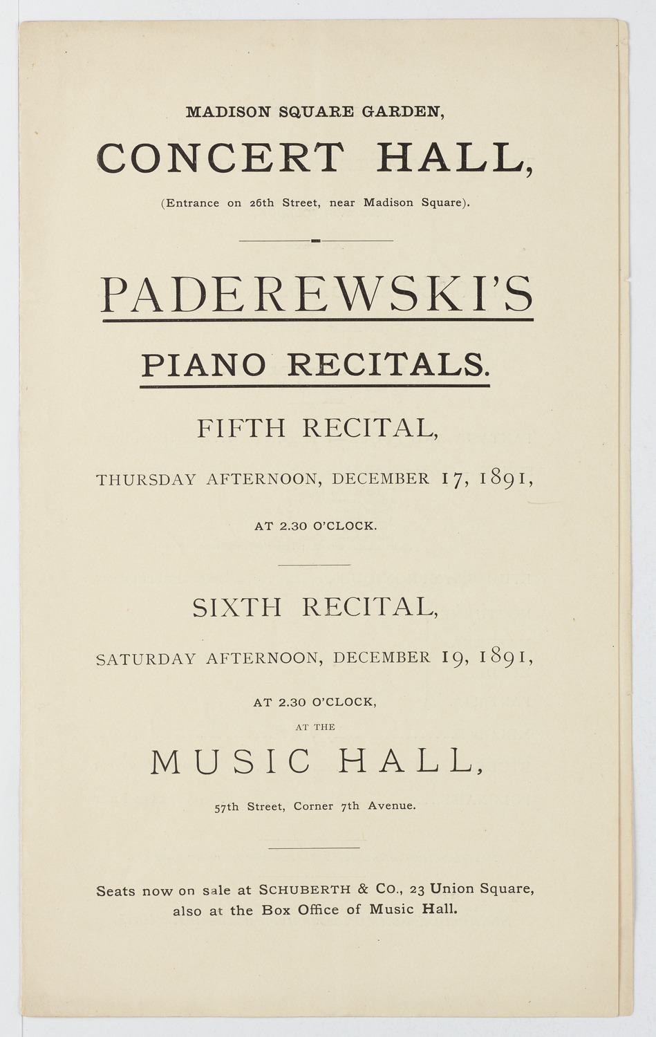 Ignacy Jan Paderewski, December 19, 1891