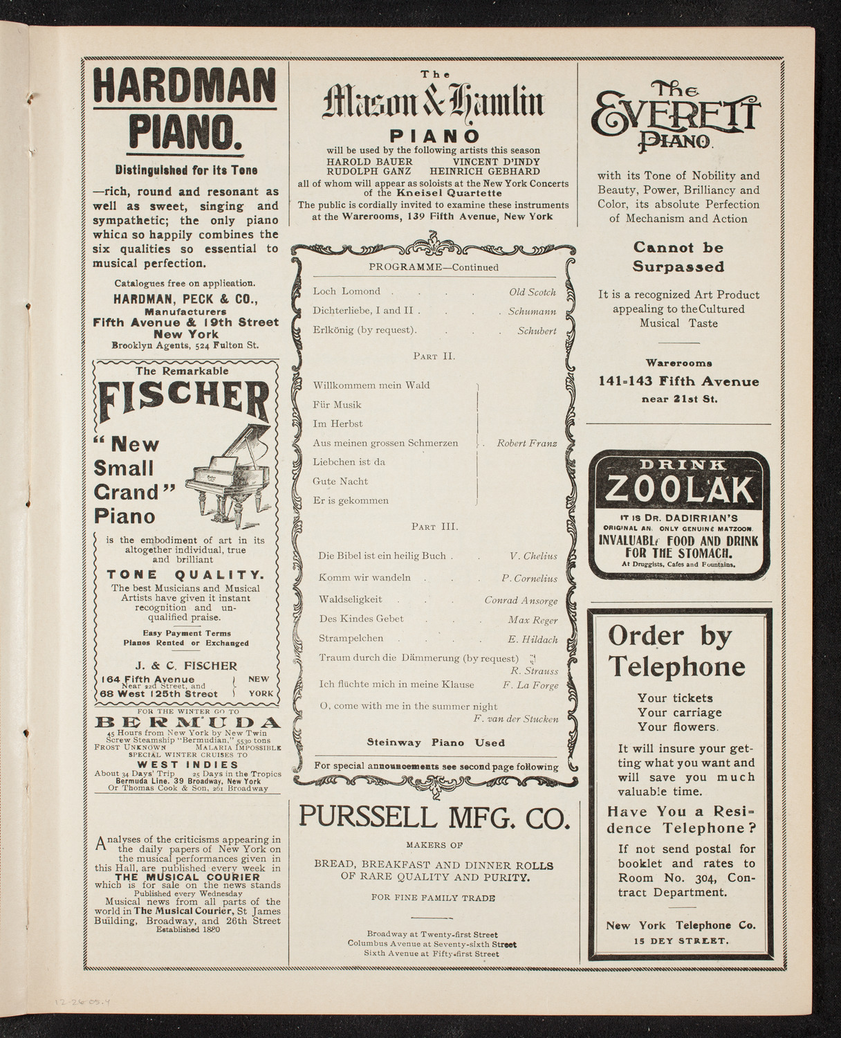 Johanna Gadski, Soprano, December 26, 1905, program page 7
