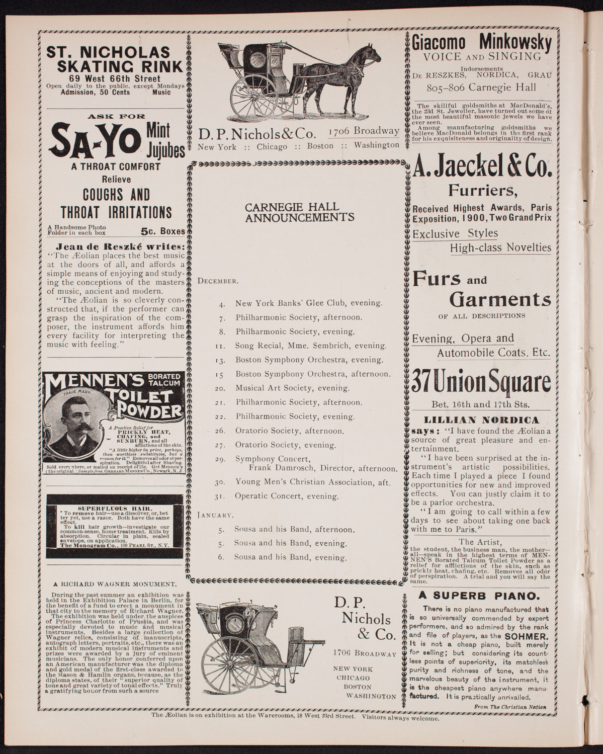 Marcella Sembrich, Soprano, December 4, 1900, program page 2