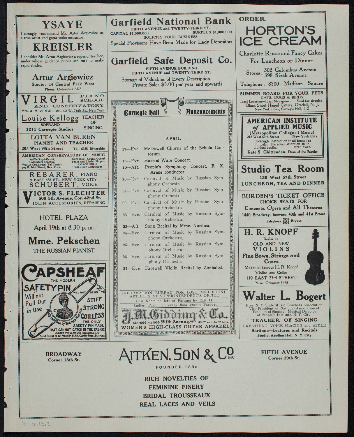 Columbia University Festival Chorus, April 16, 1913, program page 3