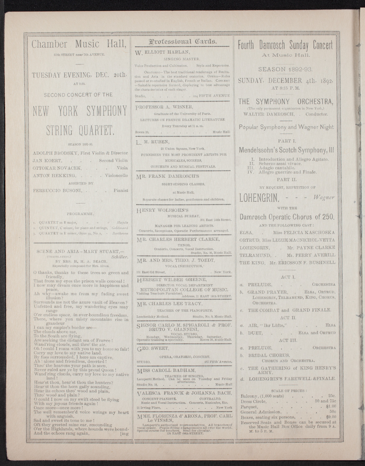 New York Symphony Orchestra, December 2, 1892, program page 2
