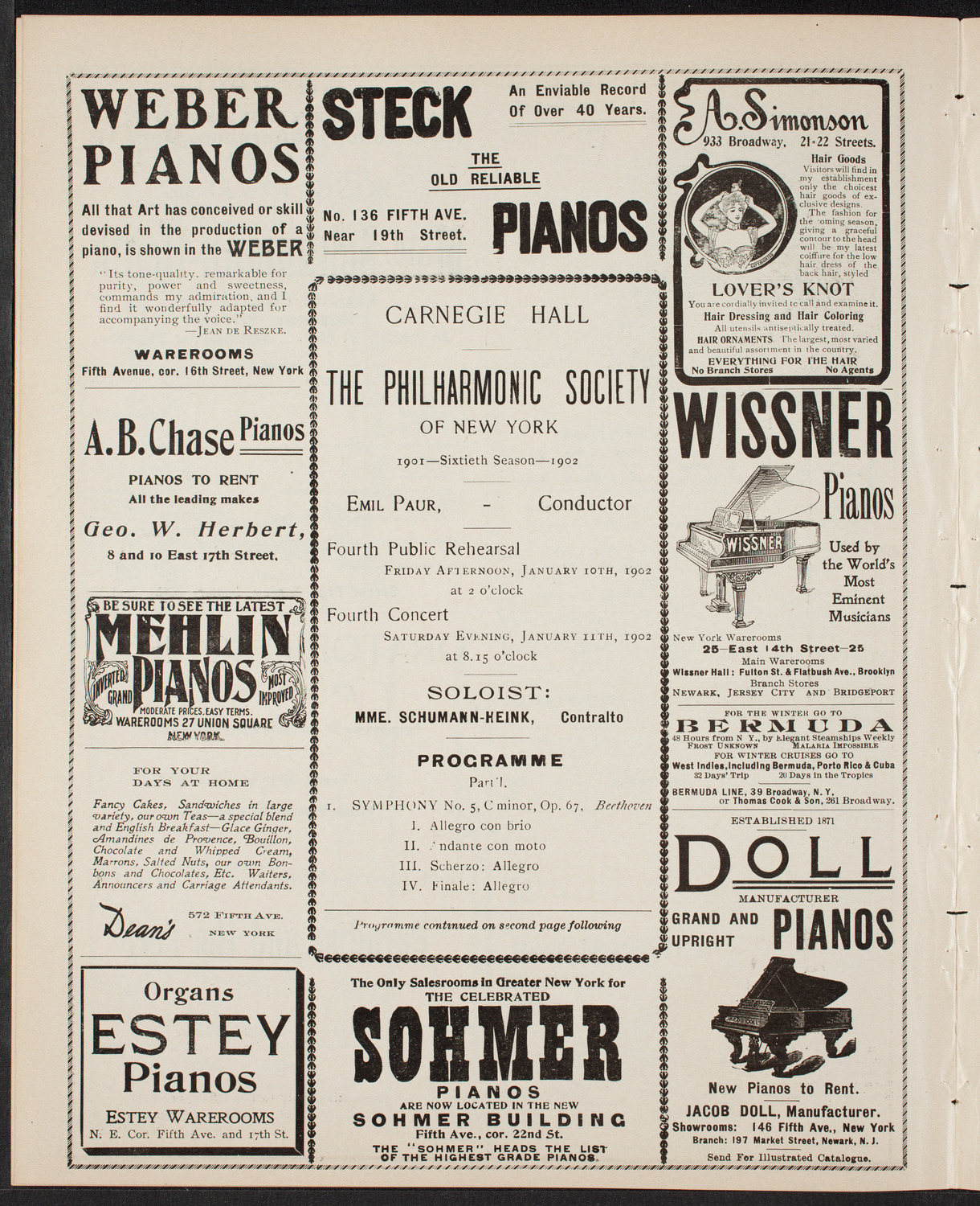 New York Philharmonic, January 10, 1902, program page 6