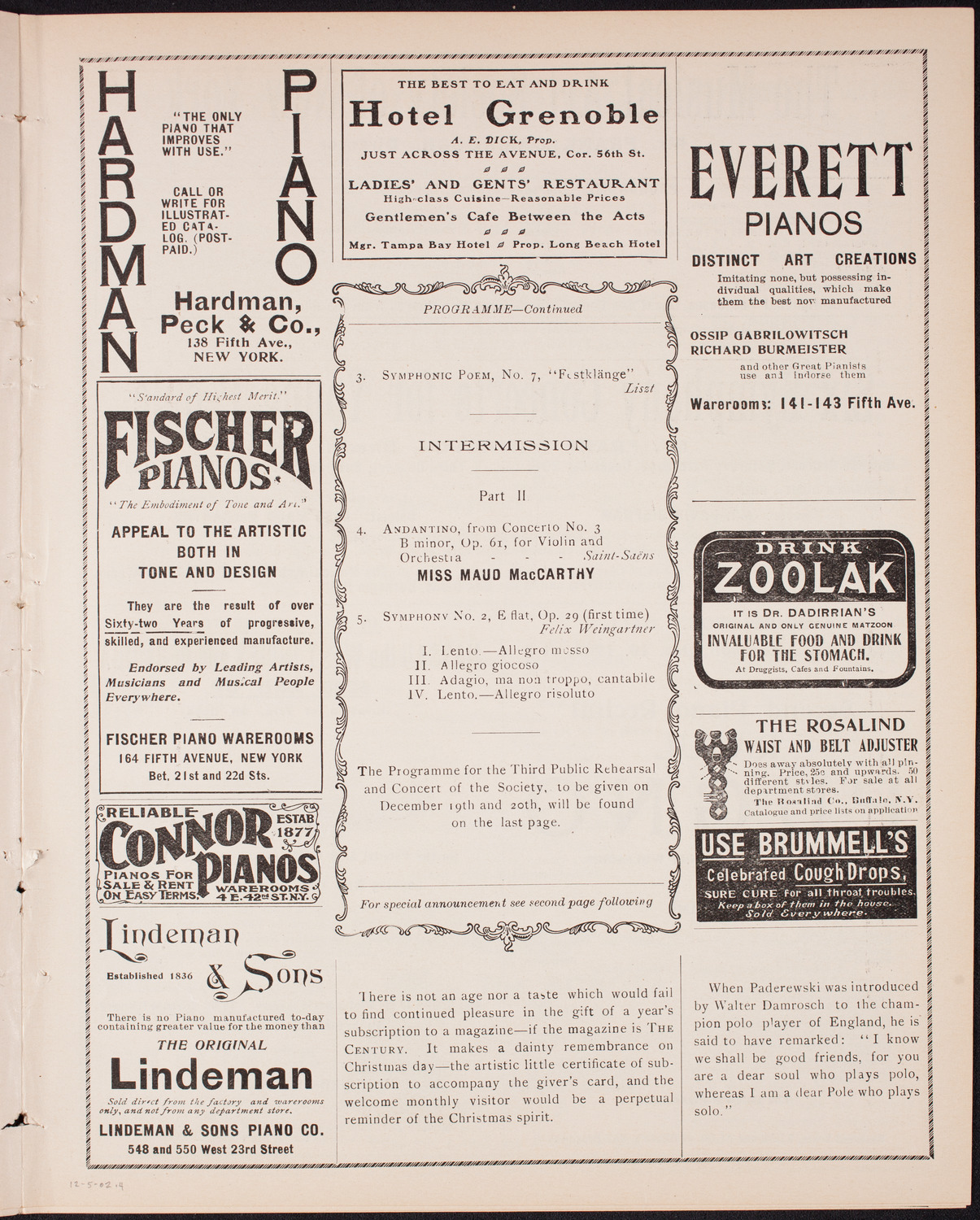 New York Philharmonic, December 5, 1902, program page 7