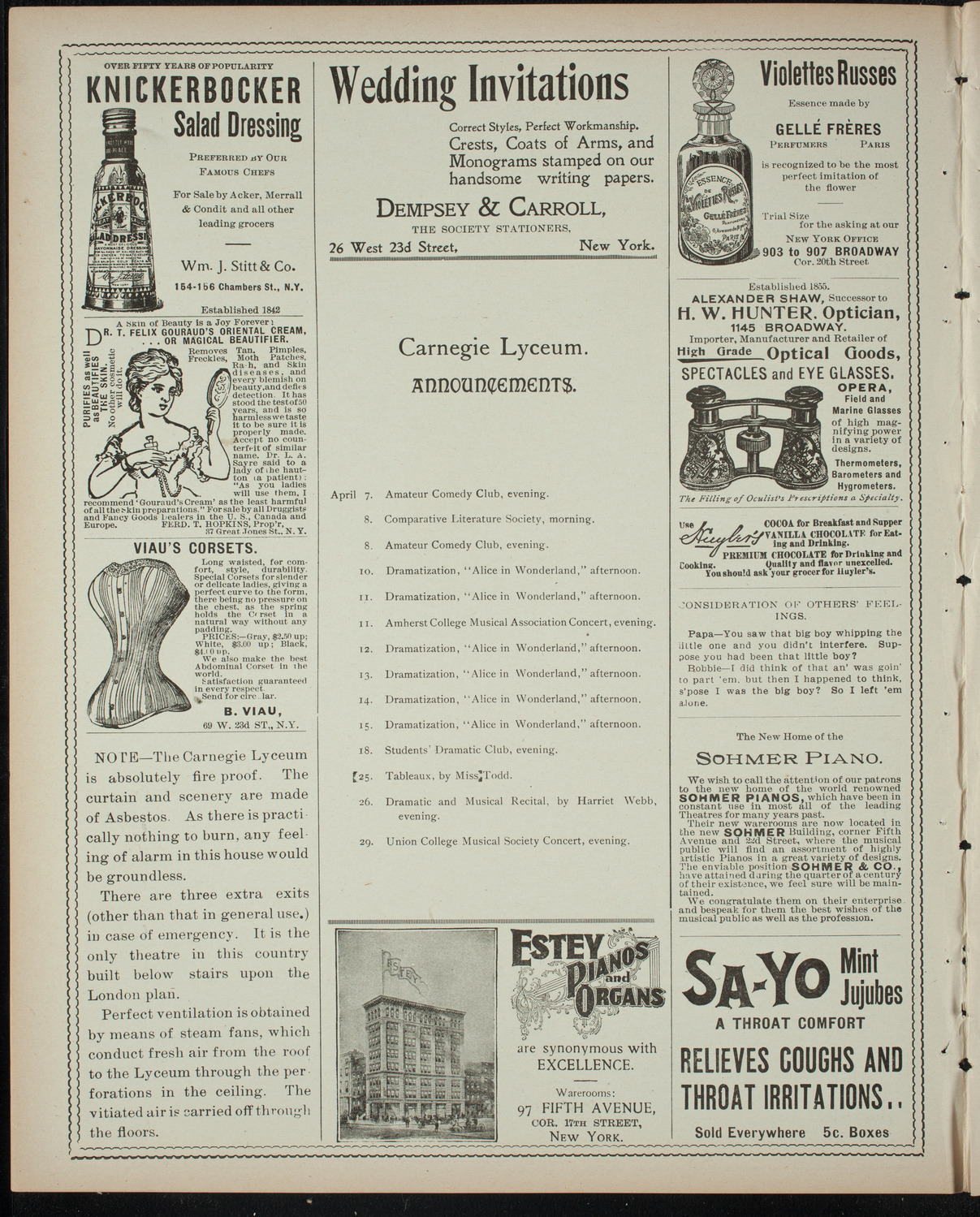 Amateur Comedy Club, April 6, 1899, program page 2