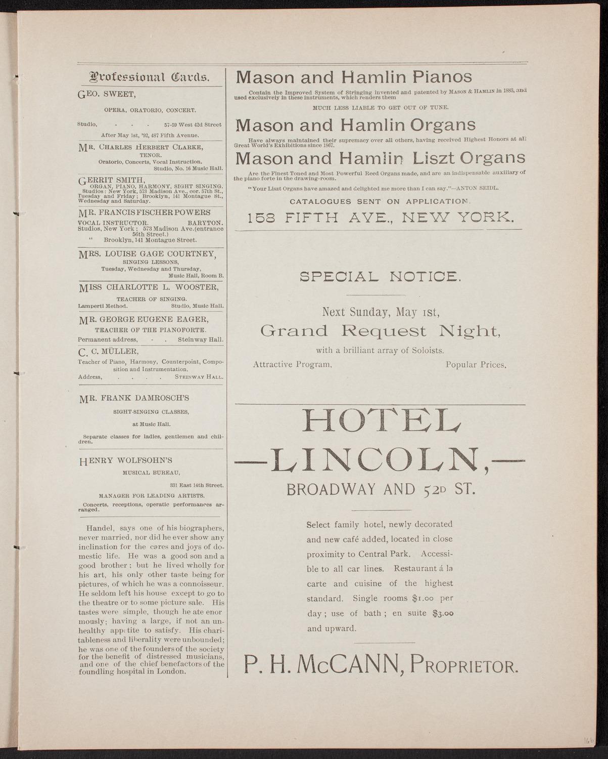 New York Symphony Orchestra: Handel Festival, April 28, 1892, program page 5