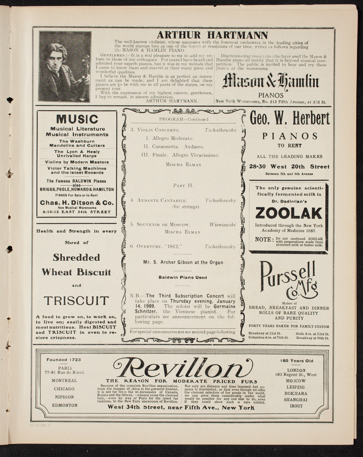 Russian Symphony Society of New York, December 10, 1908, program page 7