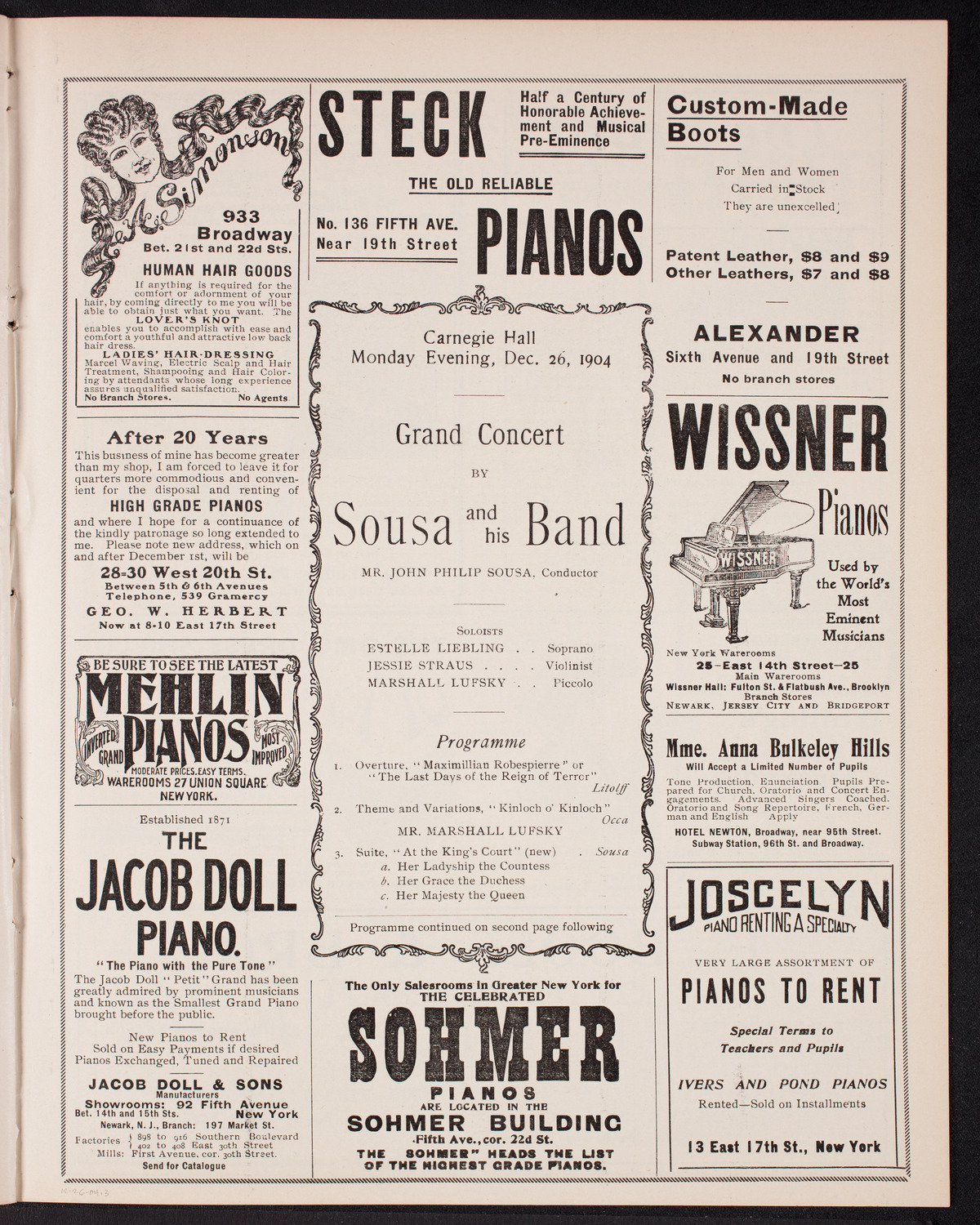 Sousa and His Band, December 26, 1904, program page 5