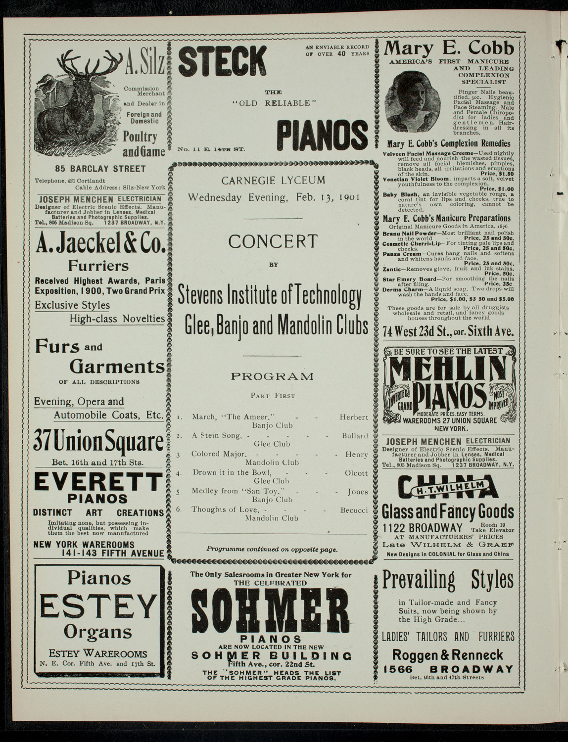 Concert by Stevens Institute of Technology Glee, Banjo and Mandolin Clubs, February 13, 1901, program page 2