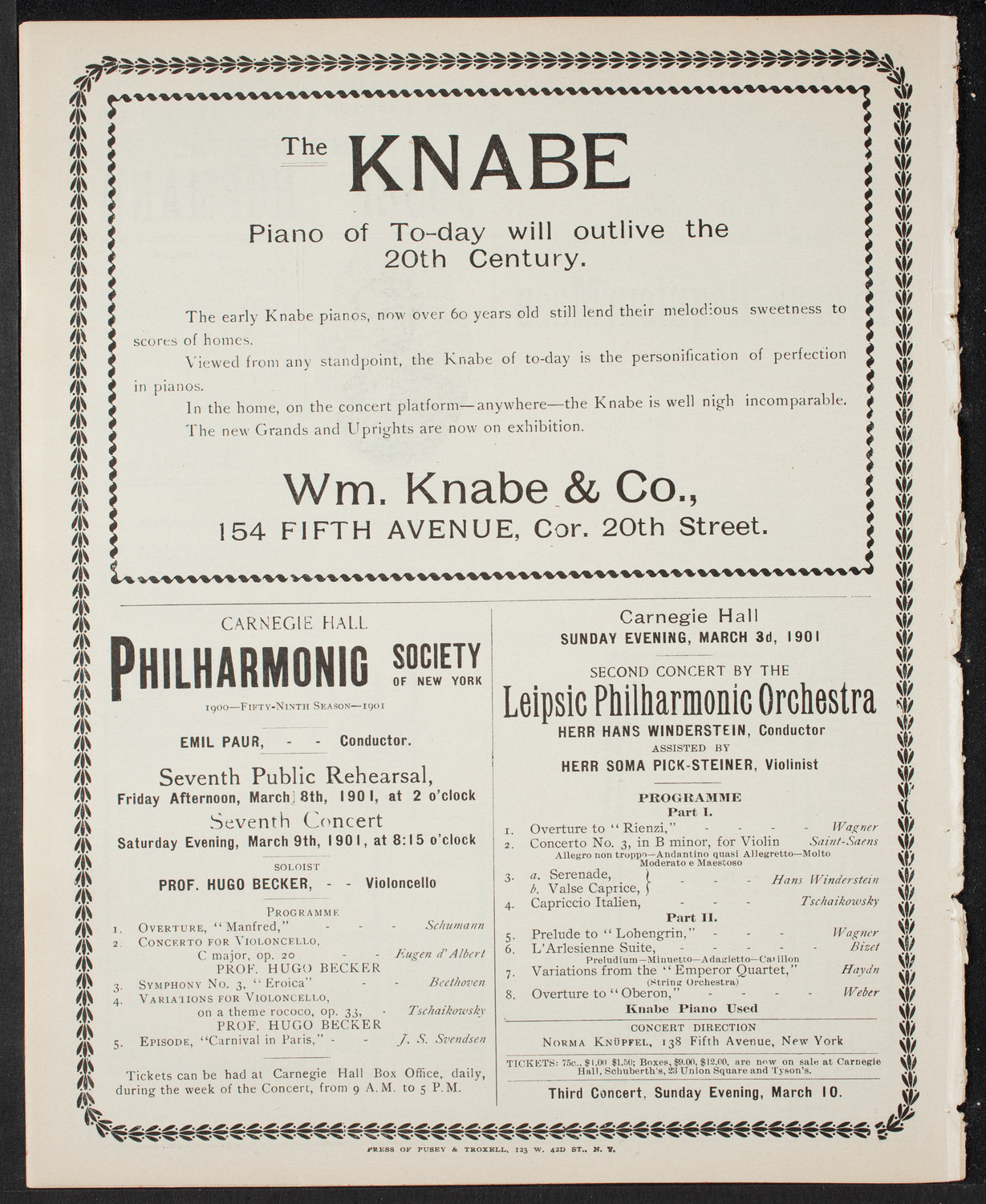 Leipzig Philharmonic Orchestra, March 1, 1901, program page 8