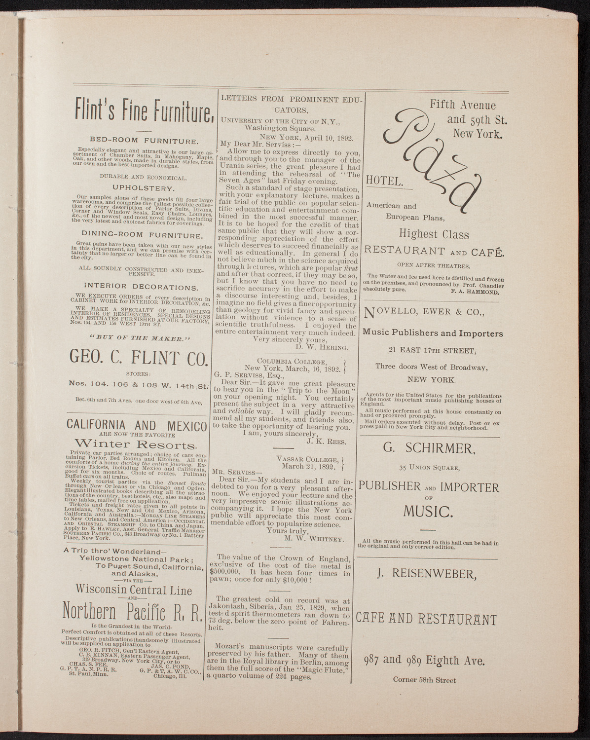 Benefit: Crippled Children at Post Graduate Hospital, April 21, 1892, program page 9