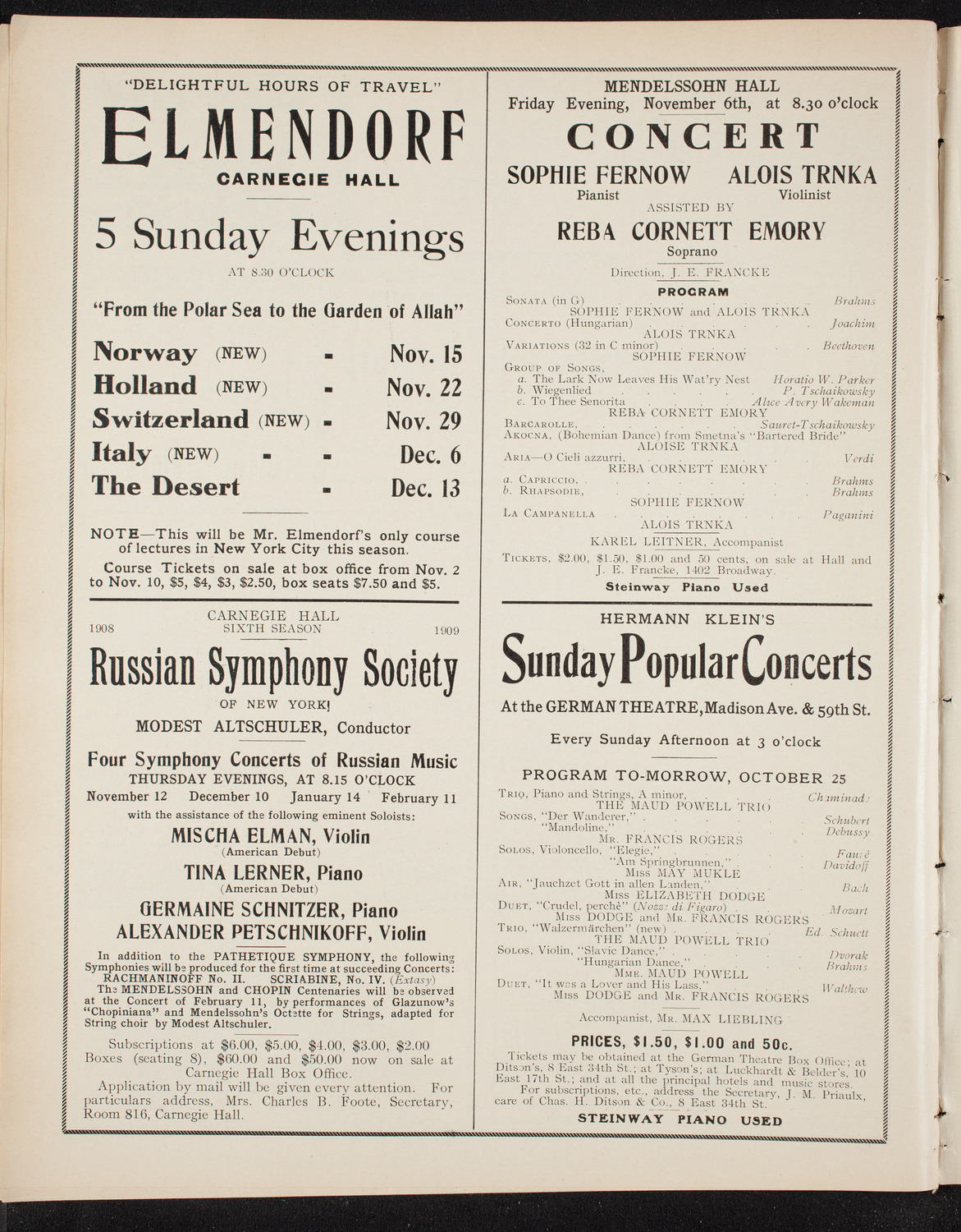 Cécile Chaminade, Composer and Pianist, October 24, 1908, program page 10