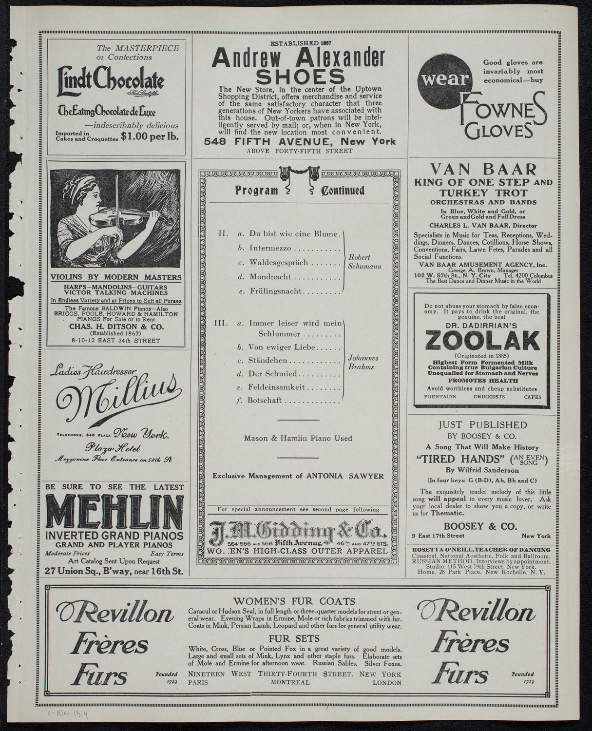 Julia Culp, Contralto, January 10, 1913, program page 7