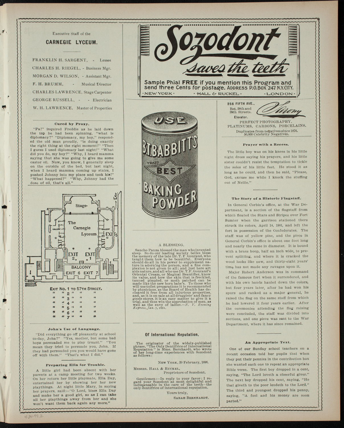 Vassar College Dramatic Performance, April 24, 1899, program page 3