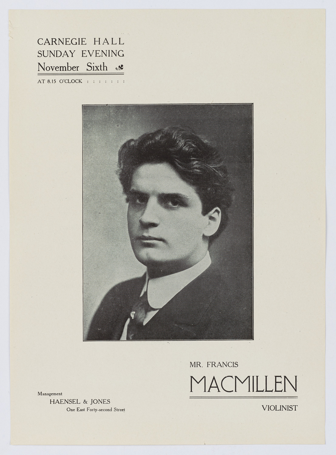 Francis Macmillen, November 6, 1910