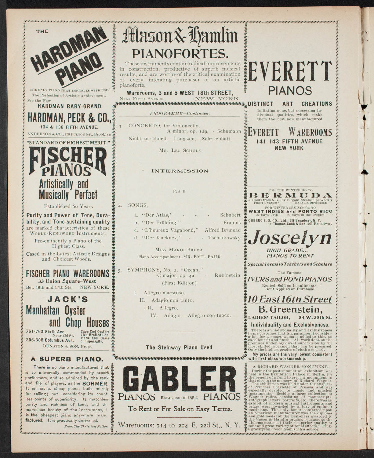New York Philharmonic, March 23, 1900, program page 6
