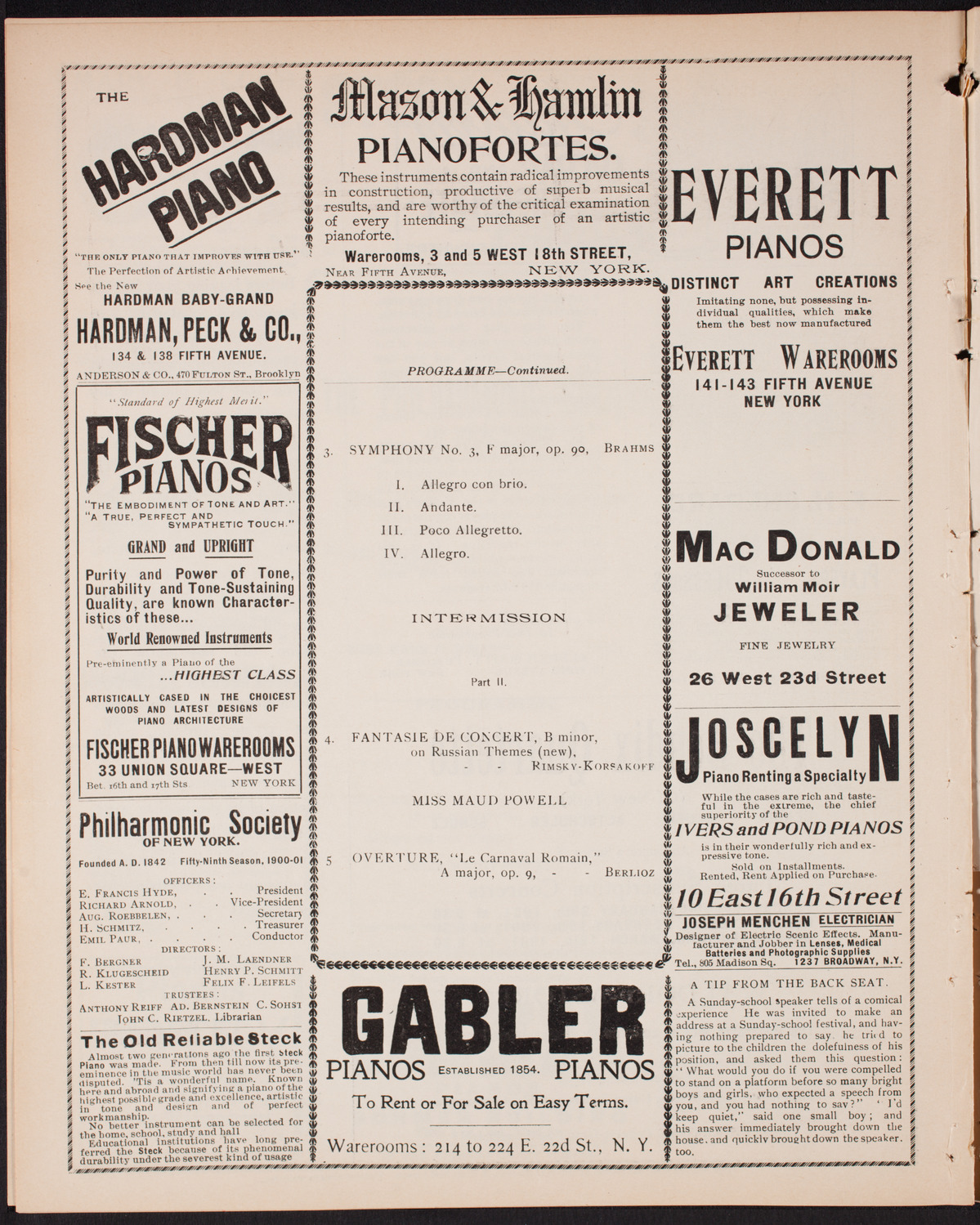 New York Philharmonic, January 12, 1901, program page 6