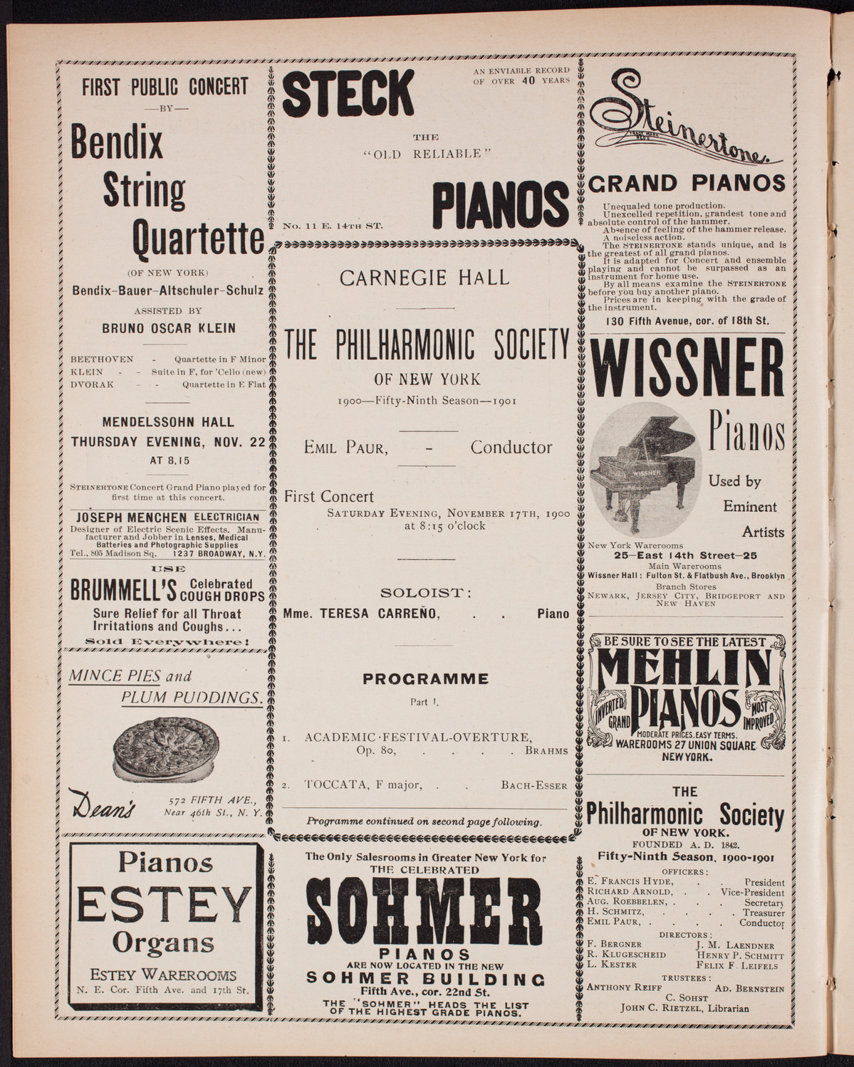 New York Philharmonic, November 17, 1900, program page 4