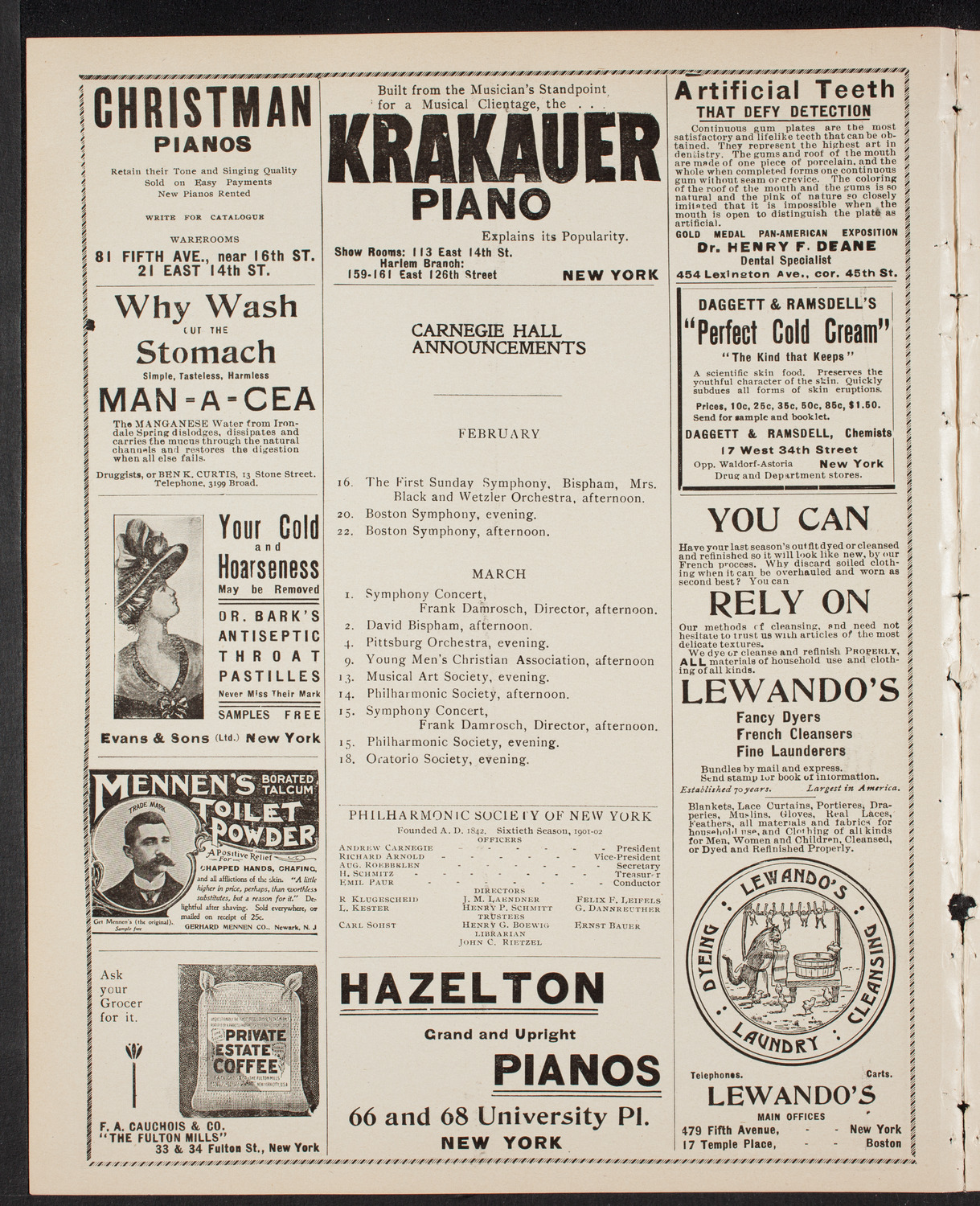 New York Philharmonic, February 15, 1902, program page 2