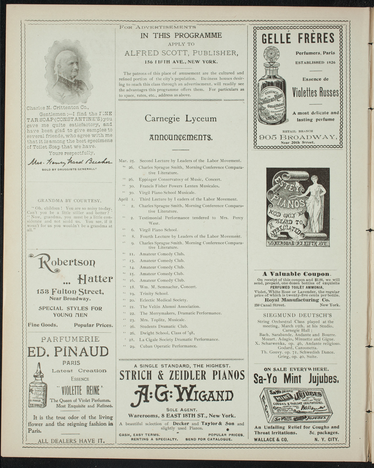 Ethelbert Nevin/ Julie Wyman/ Isadora Duncan, March 24, 1898, program page 2