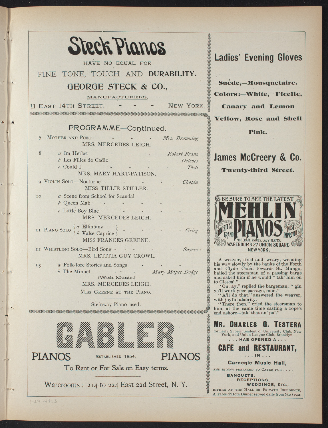 Recital by Mercedes Leigh, January 27, 1897, program page 5