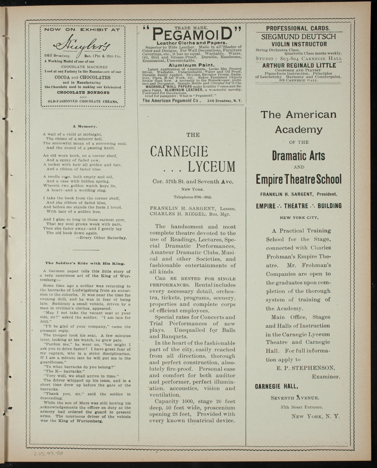 Comparative Literature Society Saturday Morning Conference, February 25, 1899, program page 7