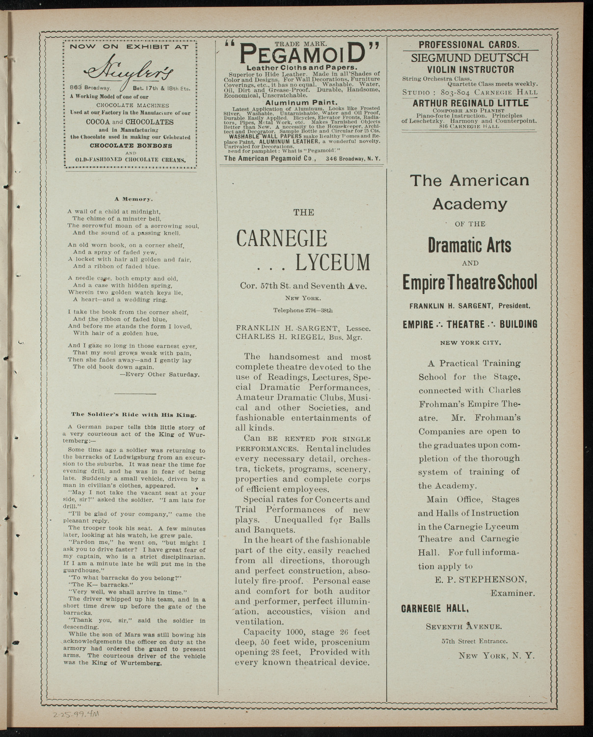 Comparative Literature Society Saturday Morning Conference, February 25, 1899, program page 7