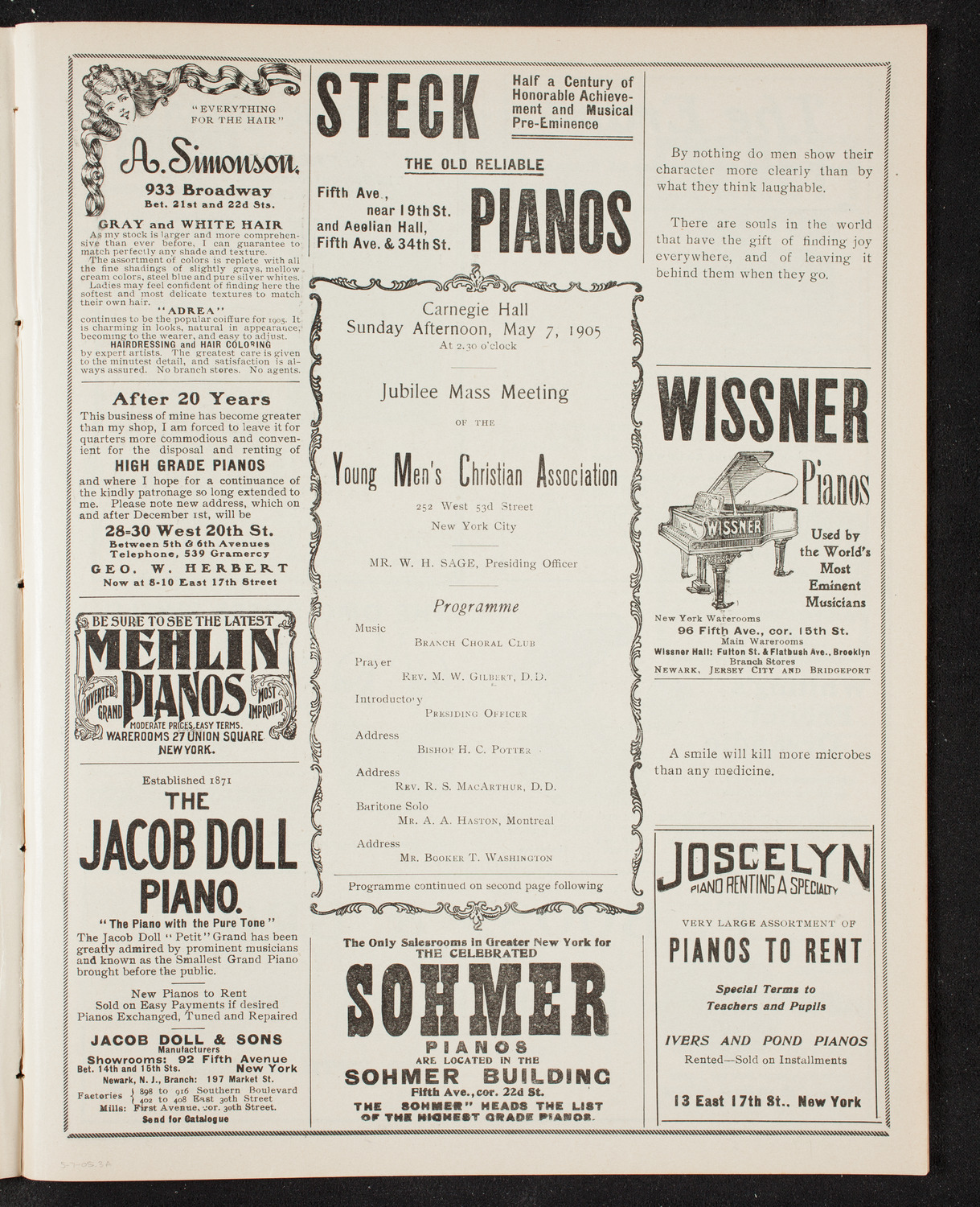 YMCA: Jubilee Mass Meeting, May 7, 1905, program page 5