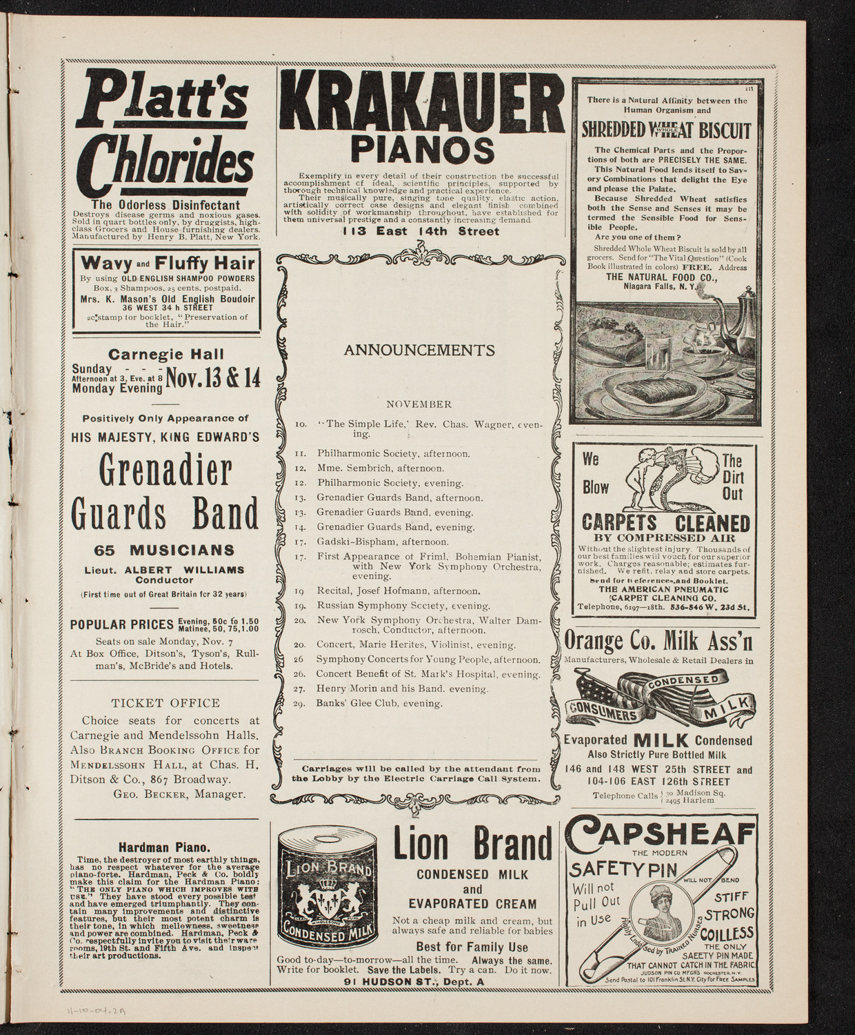 Johanna Gadski, Soprano, November 10, 1904, program page 3