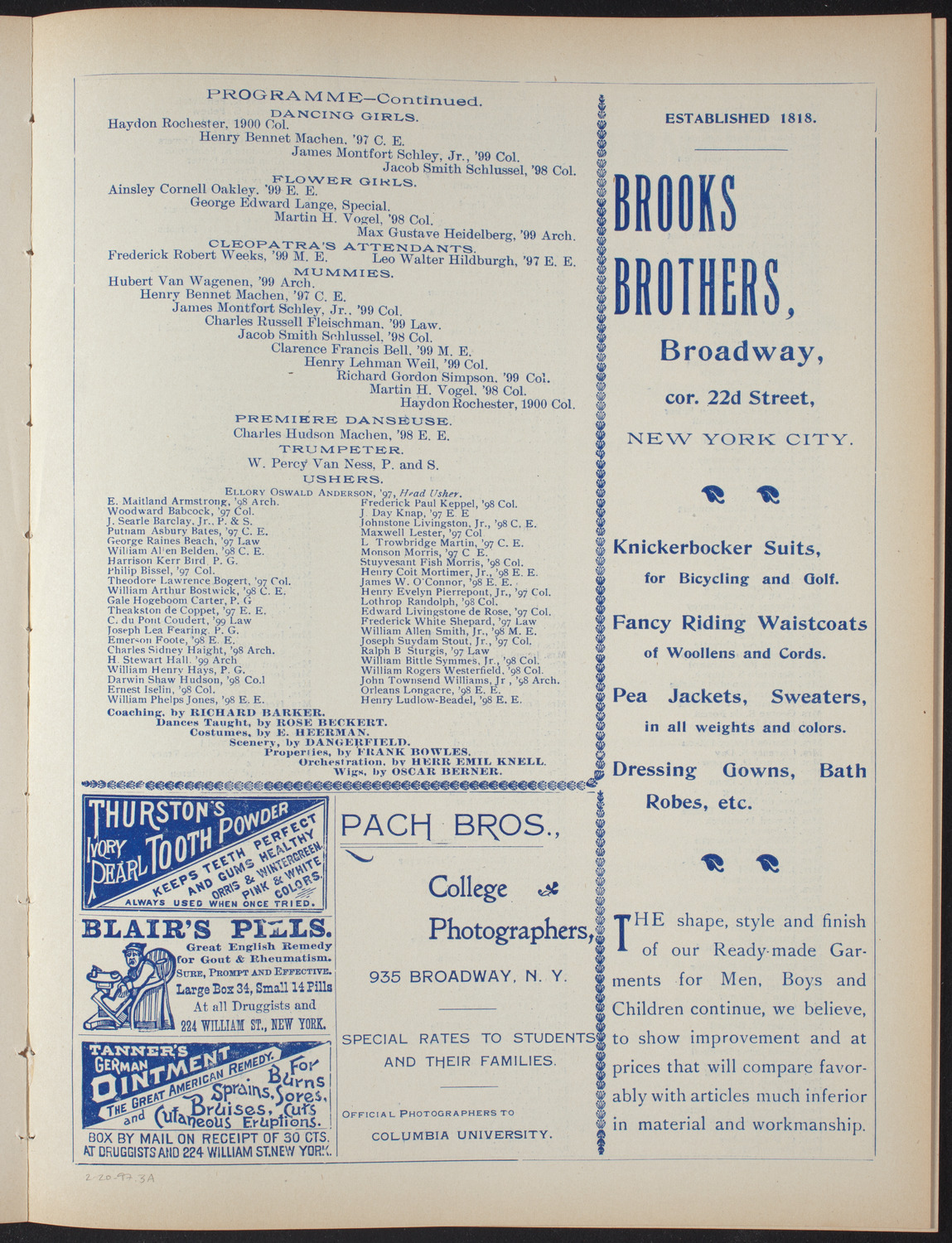 Columbia College Musical Society, February 20, 1897, program page 7