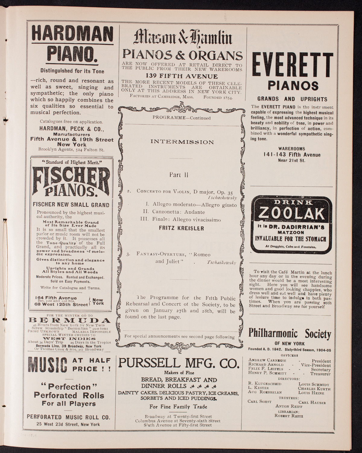 New York Philharmonic, January 6, 1905, program page 7