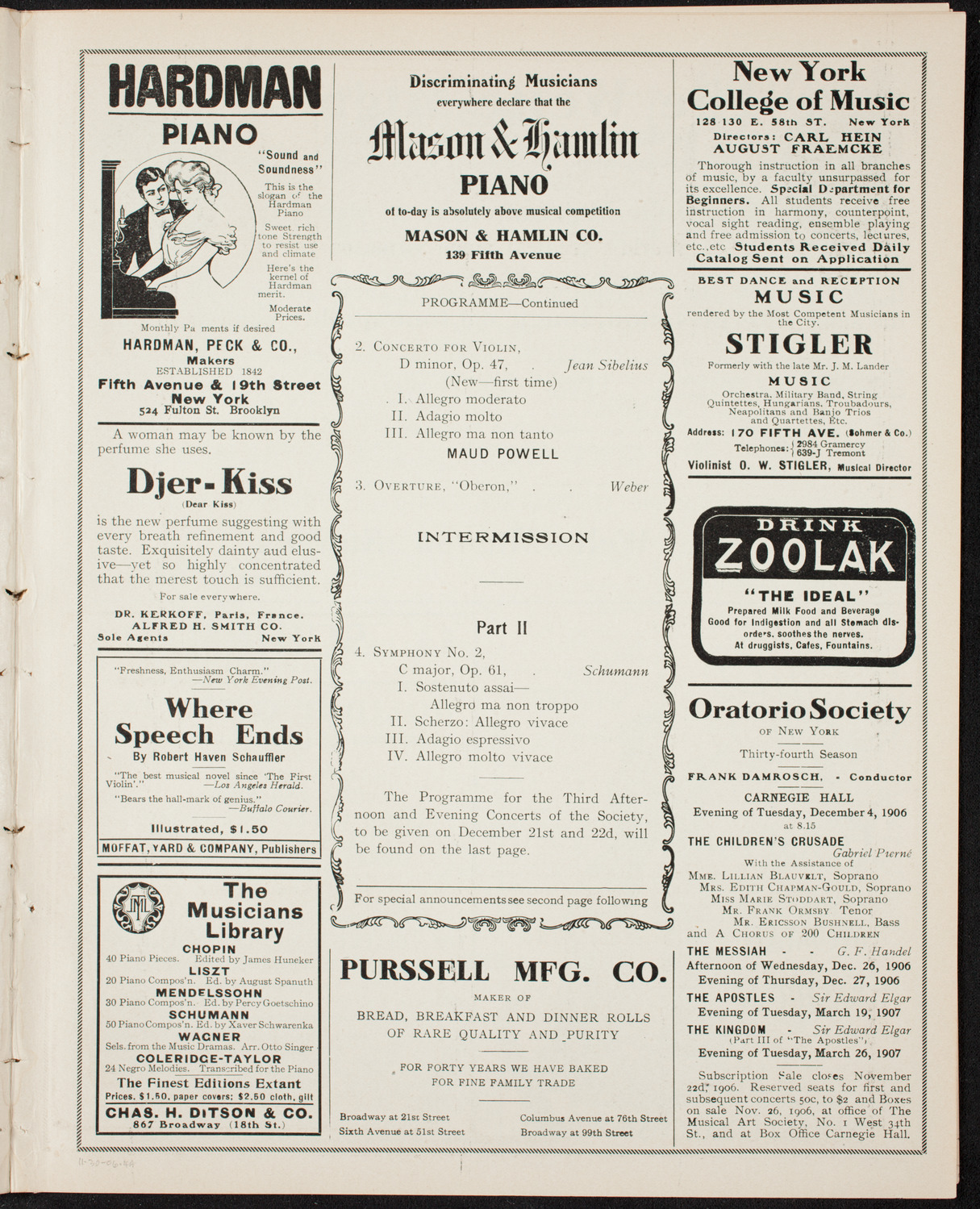 New York Philharmonic, November 30, 1906, program page 7