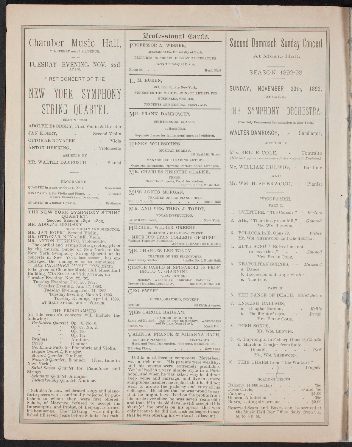 Benefit: Roman Catholic Orphan Asylums, November 17, 1892, program page 2