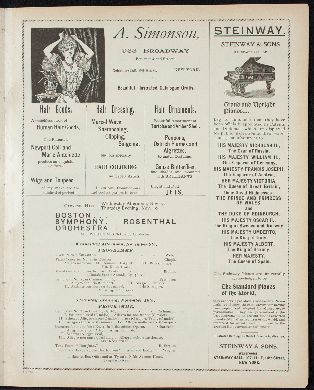 New York Philharmonic, November 5, 1898, program page 5